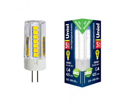 Лампочка светодиодная  LED-JC-220/5W/4000K/G4/CL GLZ09TR картон Uniel