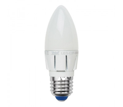 Лампочка светодиодная LED-C37-6W/NW/E27/FR/DIM ALP01WH пластик Uniel Лампочка светодиодная LED-C37-6W/NW/E27/FR/DIM ALP01WH пластик Uniel
