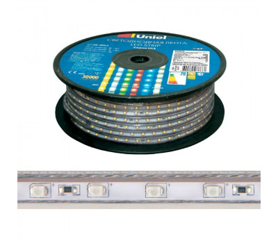 Светодиодная лента  ULS-2835-60LED/m-10mm-IP67-220V-8W/m-50M-BLUE бобина Uniel